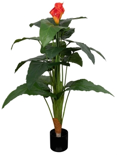 Kunstig Calla Plante - Højde 115 cm - Orange flotte blomster - Kunstig gulvplante