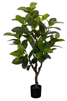 Kunstig Gummifigen Plante - Højde 110 cm - 1 stammet med grønne blade - Kunstig gulvplante