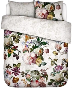 Sengetøj 200x220 cm - Fleur white - Dobbeltdyne sengetøj - 2 i 1 design - 100% bomuldssatin - Essenza 