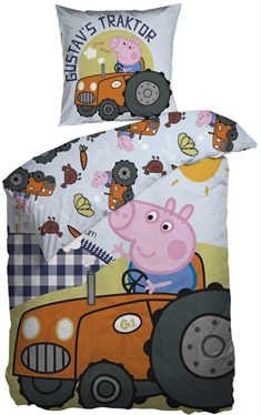 Økologisk Gurli gris sengetøj 140x200 cm - Gustav gris børnesengetøj - Vendbart sengesæt i 100% økologisk bomuld