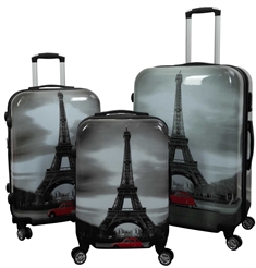 Kuffertsæt - 3 Stk. - Kuffert med motiv - Eiffeltårnet - Hardcase letvægt kuffert med 4 hjul