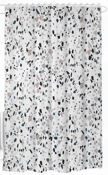 Badeforhæng - 180x180 cm - Hvidt med farvet mønster - Bruseforhæng klar til ophæng
