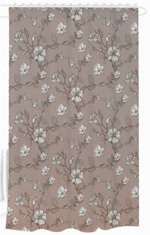 Badeforhæng - 180x180 cm - Rosa med blomster - Bruseforhæng klar til ophæng