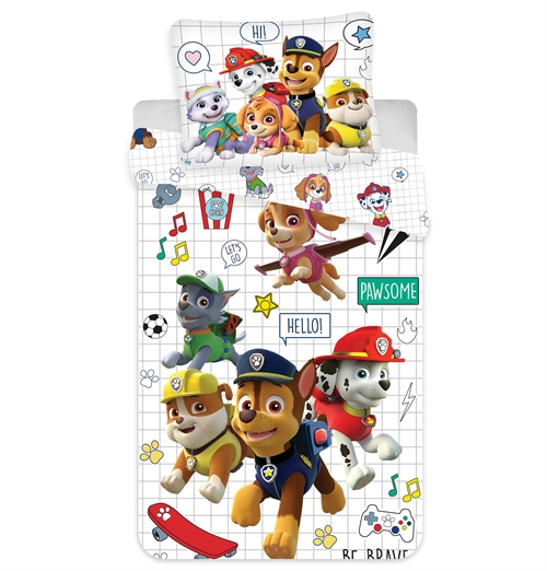 Junior sengesæt 100x140 cm - Vendbart sengetøj med Paw Patrol og ikoner - 100% bomulds sengelinned