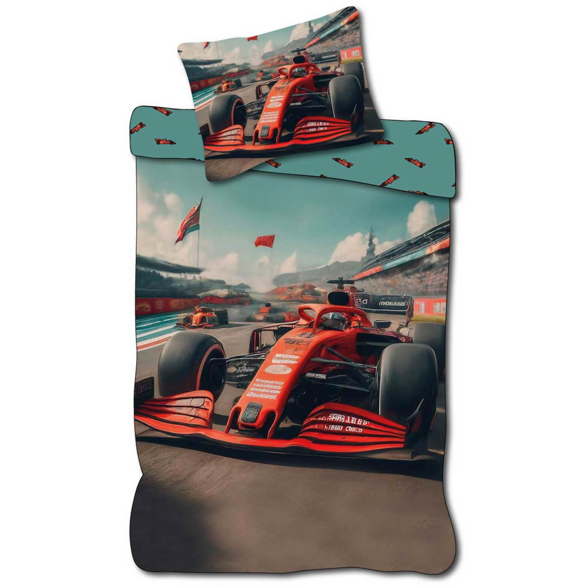 Formel 1 sengetøj - 100% bomuld - Junior sengetøj 100x140 cm - Formel 1 bil