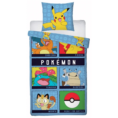 Pokémon sengetøj 140x200 cm - Vendbart Pikachu sengesæt - Dynebetræk i 100% bomuld