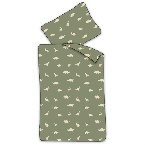 Junior sengetøj 100x140 cm - Grønt sengesæt med dinosaurer - 100% blødt bomulds sengelinned