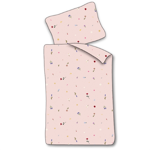 Junior sengetøj 100x140 cm - Lyserødt sengesæt med blomster - 100% blødt bomulds sengelinned