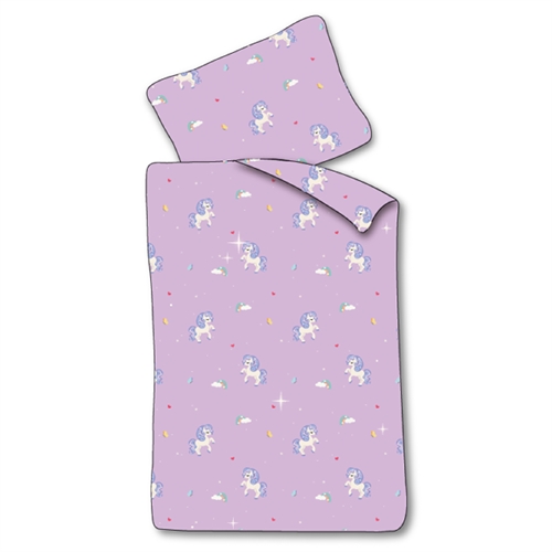 Junior sengetøj 100x140 cm - Lilla sengesæt med enhjørninger - 100% blødt bomulds sengelinned