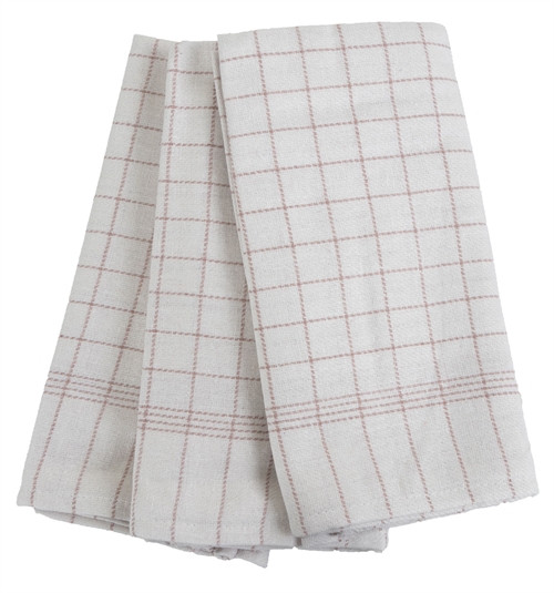 3 stk. Kokkeviskestykker - 50x100 cm Hvide viskestykker med rosa tern