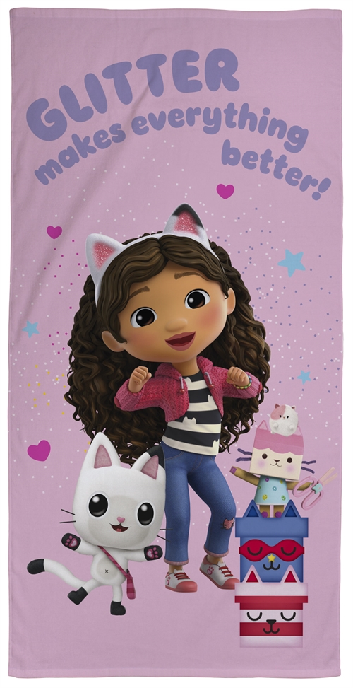 Gabby\'s Dollhouse håndklæde - 70x140 cm - 100% bomuld - Glitter makes everything better - Blødt badehåndklæde