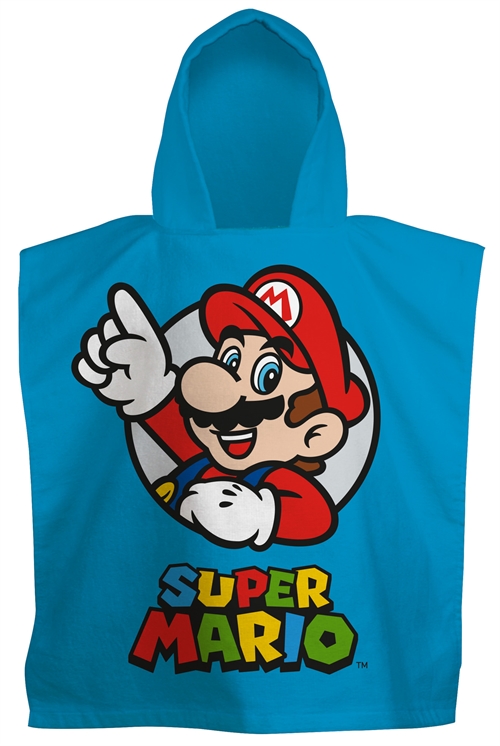 Badeponcho - Super Mario børneponcho - 50x115 cm - Let og hurtig tørrende poncho til børn