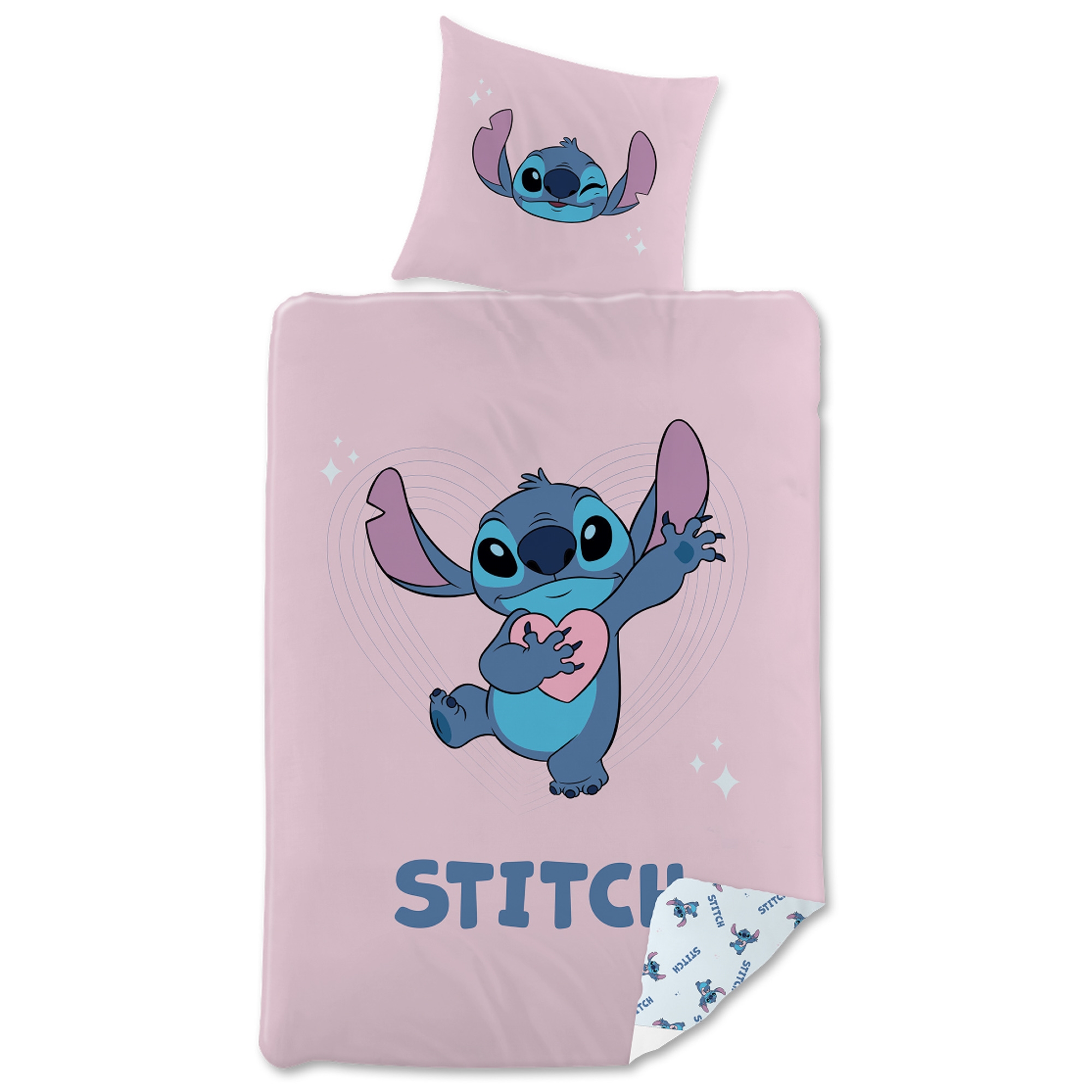 Stitch sengetøj - 150x210 cm - Vendbart sengesæt med Stitch - 100% bomulds sengelinned