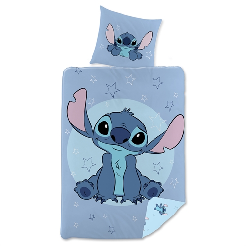 Stitch sengetøj - Vendbart sengesæt med stjerner og Stitch - 140x200 cm - 100% bomulds sengelinned