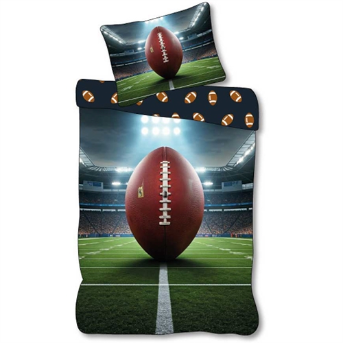 Fodbold sengetøj 140x200 cm - Vendbart sengesæt med amerikansk fodbold - 100% blødt bomulds sengelinned