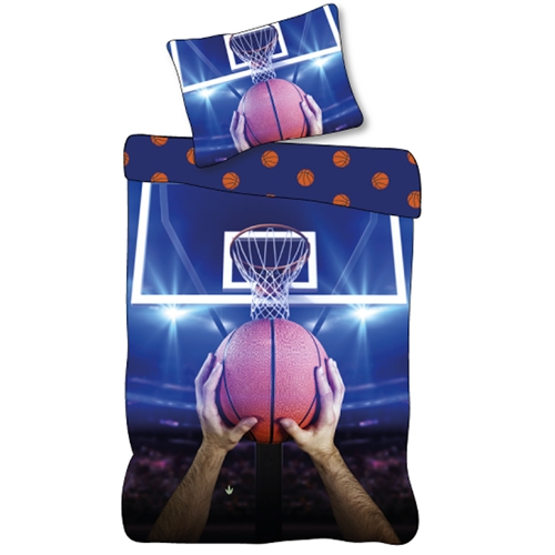 Basketball sengetøj 140x200 cm - Vendbart sengesæt med basketball motiv - 100% blødt bomulds sengelinned