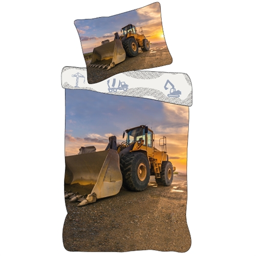 Børne sengetøj 140x200 cm - Vendbart sengesæt med en gravmaskine - 100% blødt bomulds sengelinned