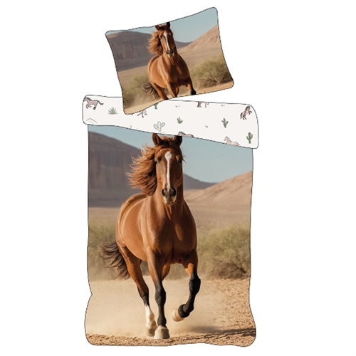 Heste sengetøj 140x200 cm - Vendbart sengesæt med en flot brun hest - 100% blødt bomulds sengelinned