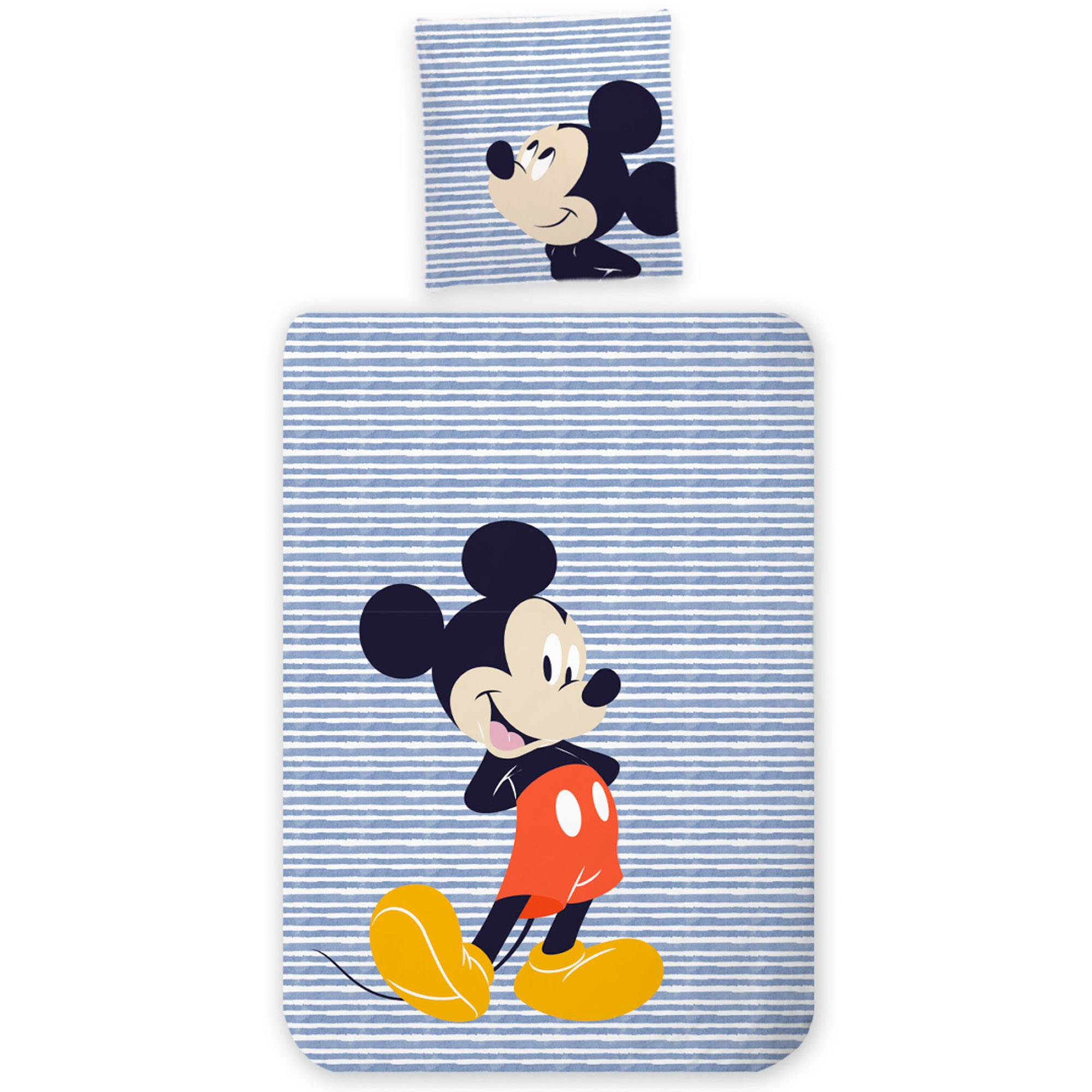 Mickey Mouse sengetøj - 100% bomuld - Børnesengetøj 140x200cm - Disney - Blå og hvid stribet