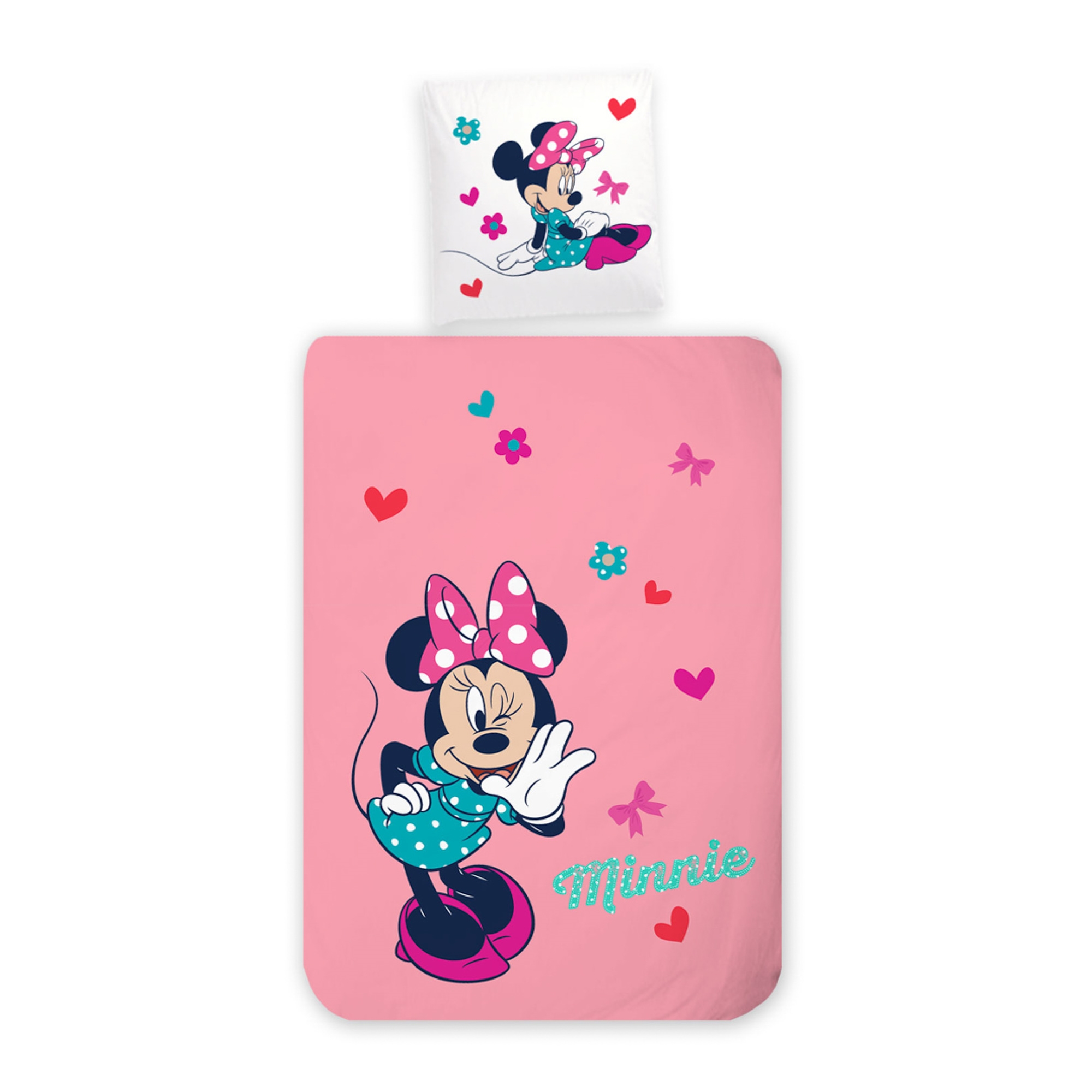 Minnie Mouse sengetøj - 100% bomuld - Junior sengetøj 100x140 cm - Prikket bagside
