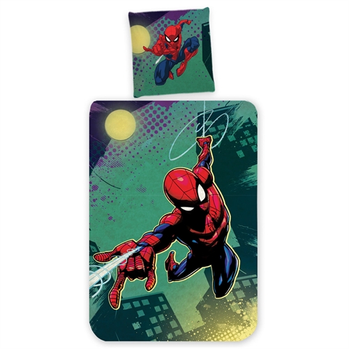Spiderman sengetøj 100x140 cm - Junior sengesæt med Spiderman - Vendbart motiv - 100% bomulds sengelinned