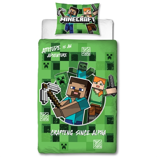 Minecraft sengetøj 140x200 cm - Grønt vendbart sengesæt med Minecraft - 100% bomulds sengelinned
