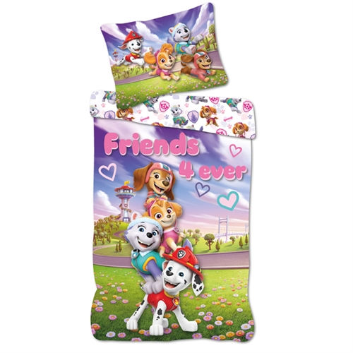 Paw Patrol sengetøj 140x200 cm - Vendbart sengesæt med Paw Patrol - Friends 4 ever - 100% bomulds sengelinned