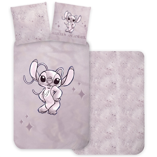Lilo og Stitch sengetøj 140x200 cm - Vendbart sengesæt med Angel - 100% blødt bomulds sengelinned