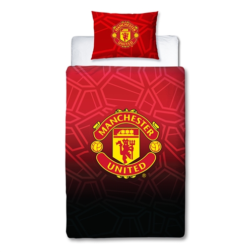 Manchester United sengetøj - Rødt vendbart sengesæt med logo - 140x200 cm - 100% bomulds sengelinned - Fodbold sengetøj