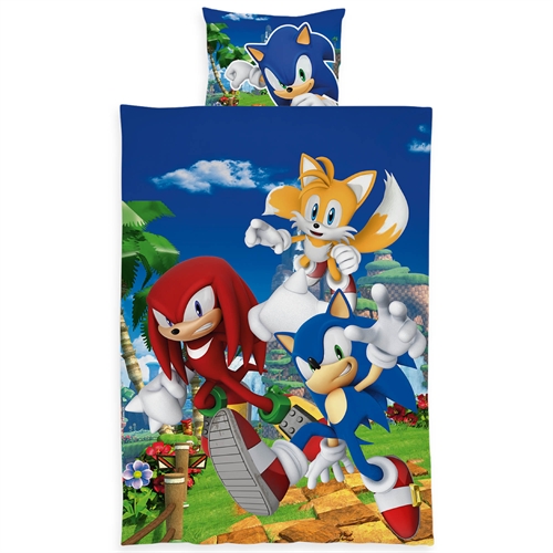 Sonic sengetøj 140x200 cm - Vendbart sengesæt med Sonic The Hedgehog og venner - 100% blødt bomulds sengelinned
