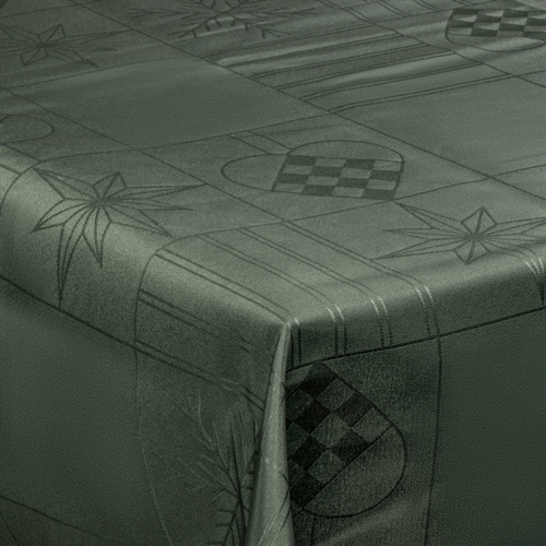 Juledug - 140x240 cm - Grøn med hjerter og stjerner - Jacquardvævet borddug - Eksklusiv dug