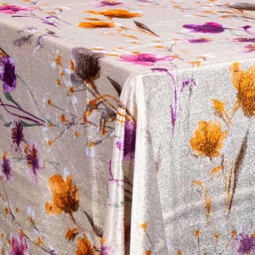 Velour dug - Sandfarvet med blomster - 3 meter - Nervøs velour - Pakke med 3 meter 