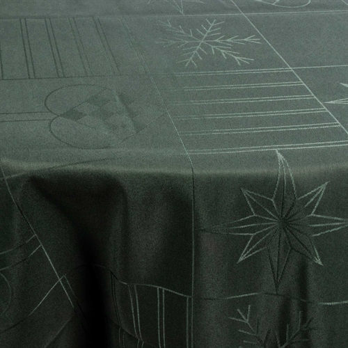 Rund juledug - Ø230 cm - Grøn med hjerter og stjerner - Jacquardvævet borddug - Eksklusiv dug