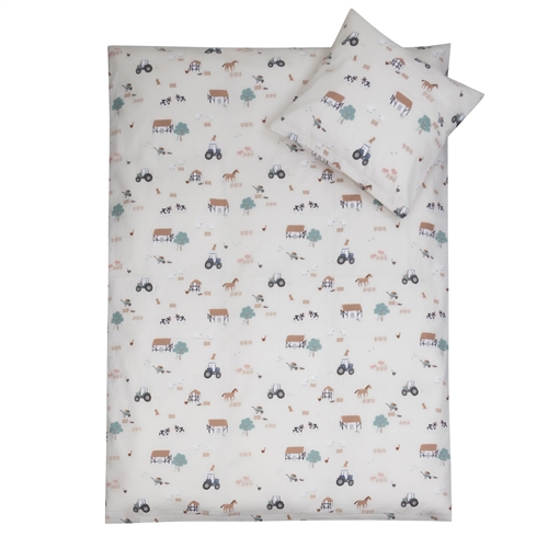 Sengetøj 100x140 cm - Junior sengesæt med bondegårds motiver - 100% bomulds sengelinned - Nordstrand Home
