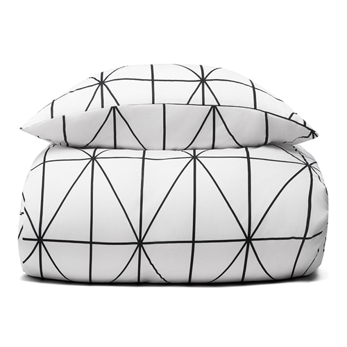 Sengetøj 100% bomuld - 140x200 cm - Hvidt sengesæt med harlekintern - Nordstrand Home dynebetræk