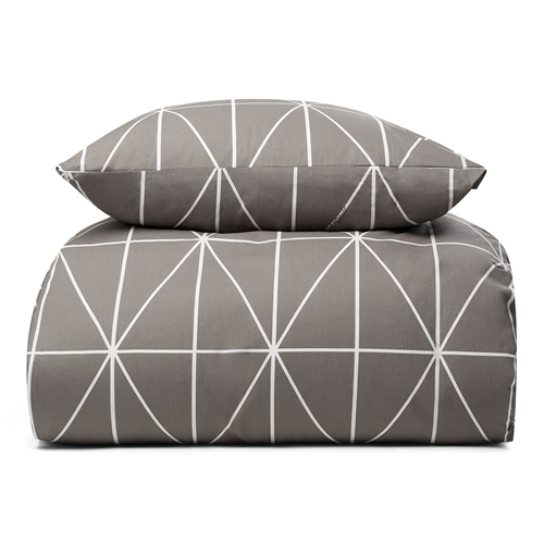 Sengetøj 100% bomuld - 140x200 cm - Lysegråt sengesæt med harlekintern - Nordstrand Home dynebetræk