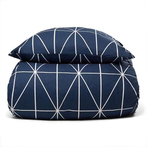 Sengetøj 100% bomuld - 140x200 cm - Blåt sengesæt med harlekintern - Nordstrand Home dynebetræk