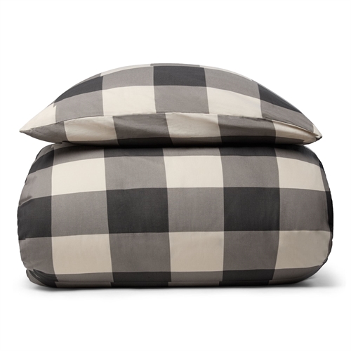 Sengetøj 100% bomuld - 140x200 cm - Gråt ternet sengesæt - Nordstrand Home dynebetræk