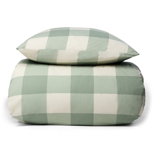 Sengetøj 100% bomuld - 140x200 cm - Grønt sengesæt med store tern - Nordstrand Home dynebetræk