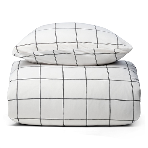 Sengetøj 100% bomuld - 140x200 cm - Hvidt sengesæt med sorte tern - Nordstrand Home dynebetræk