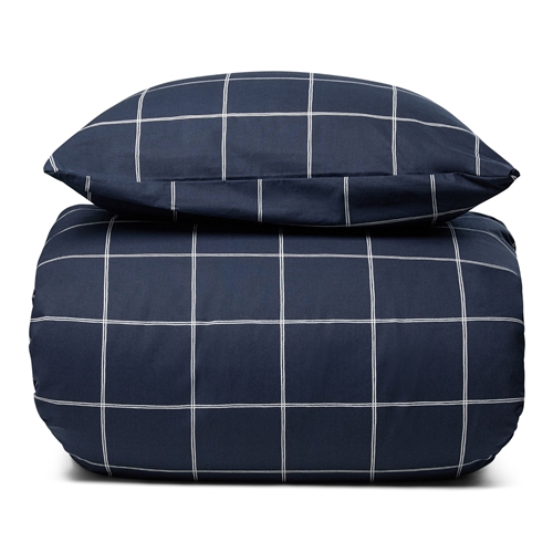 Sengetøj 100% bomuld - 140x220 cm - Mørkeblåt sengesæt med hvide tern - Nordstrand Home dynebetræk