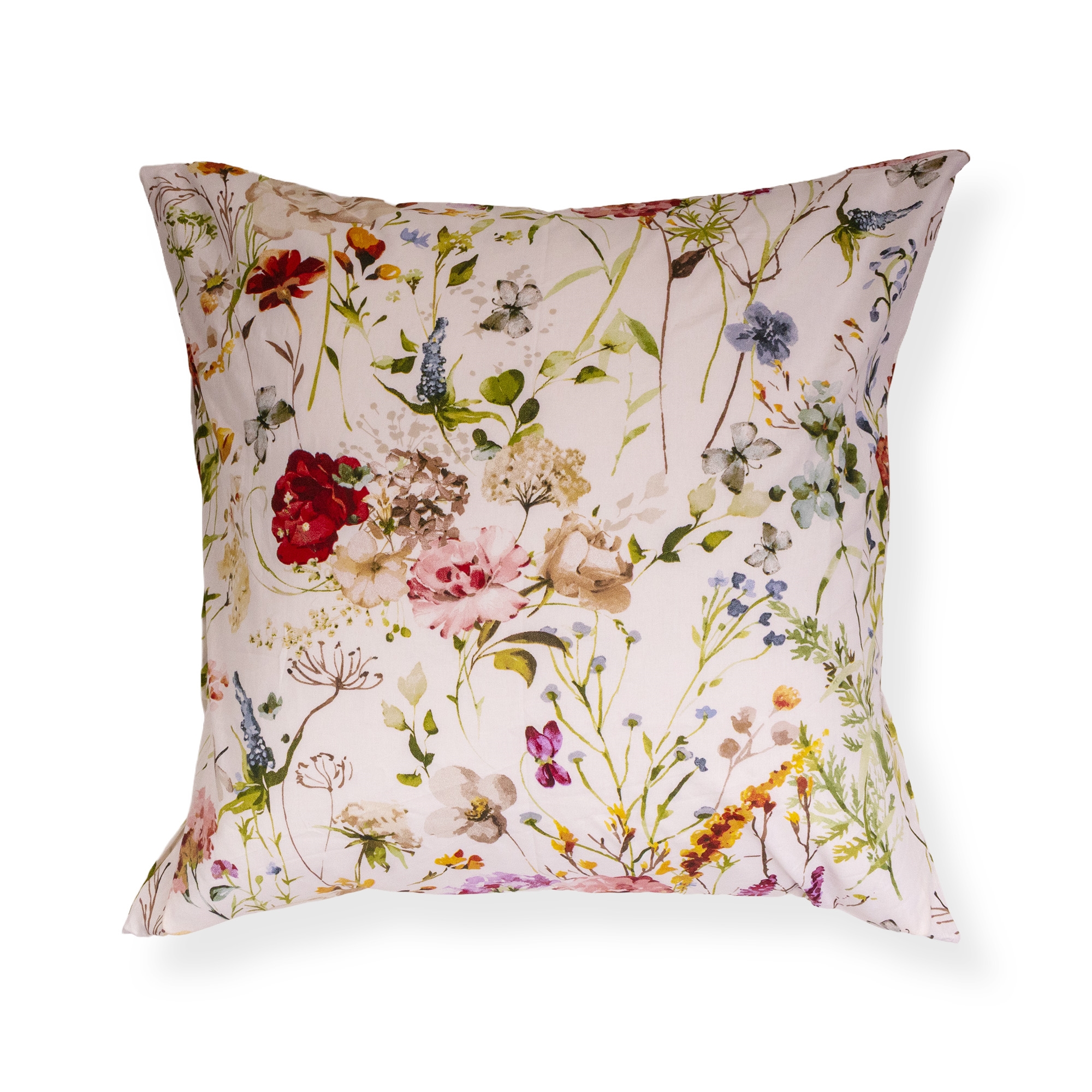 Pudebetræk 60x63 cm - 100% bomuld - Design med vilde blomster