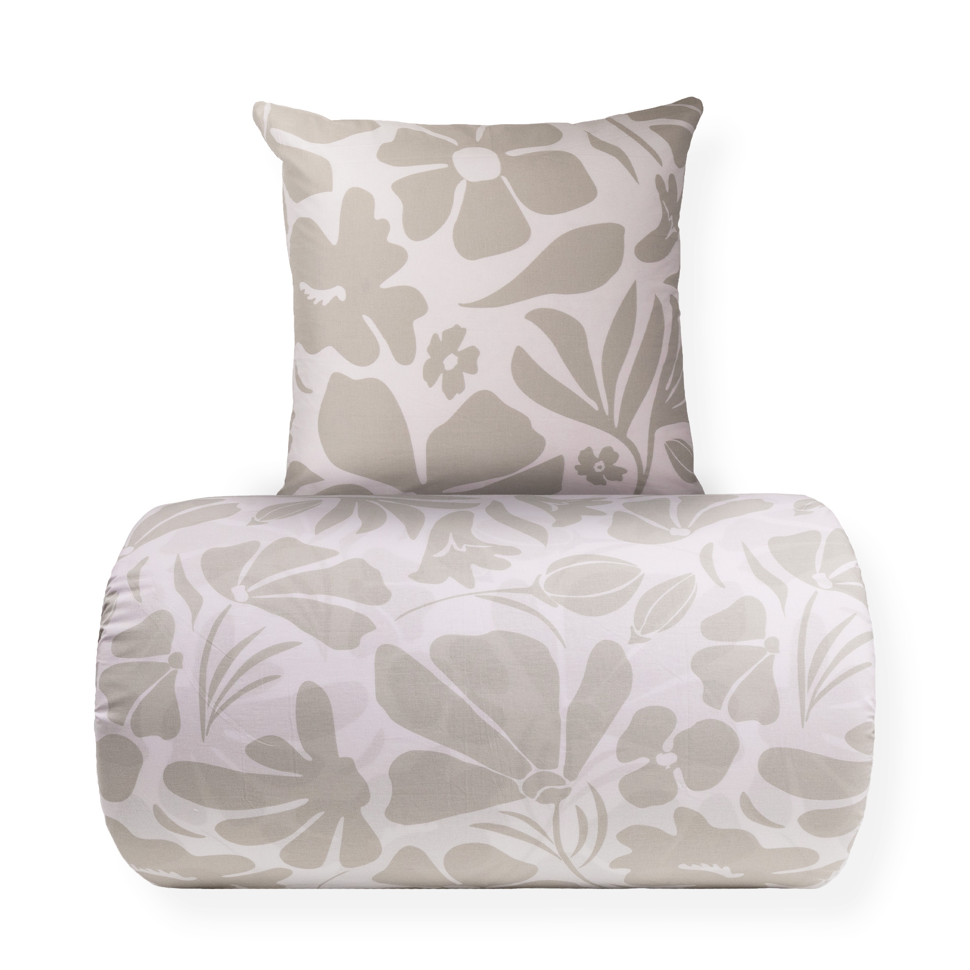 Sengetøj 140x220 cm - 100% bomuld - Gråt blomster design