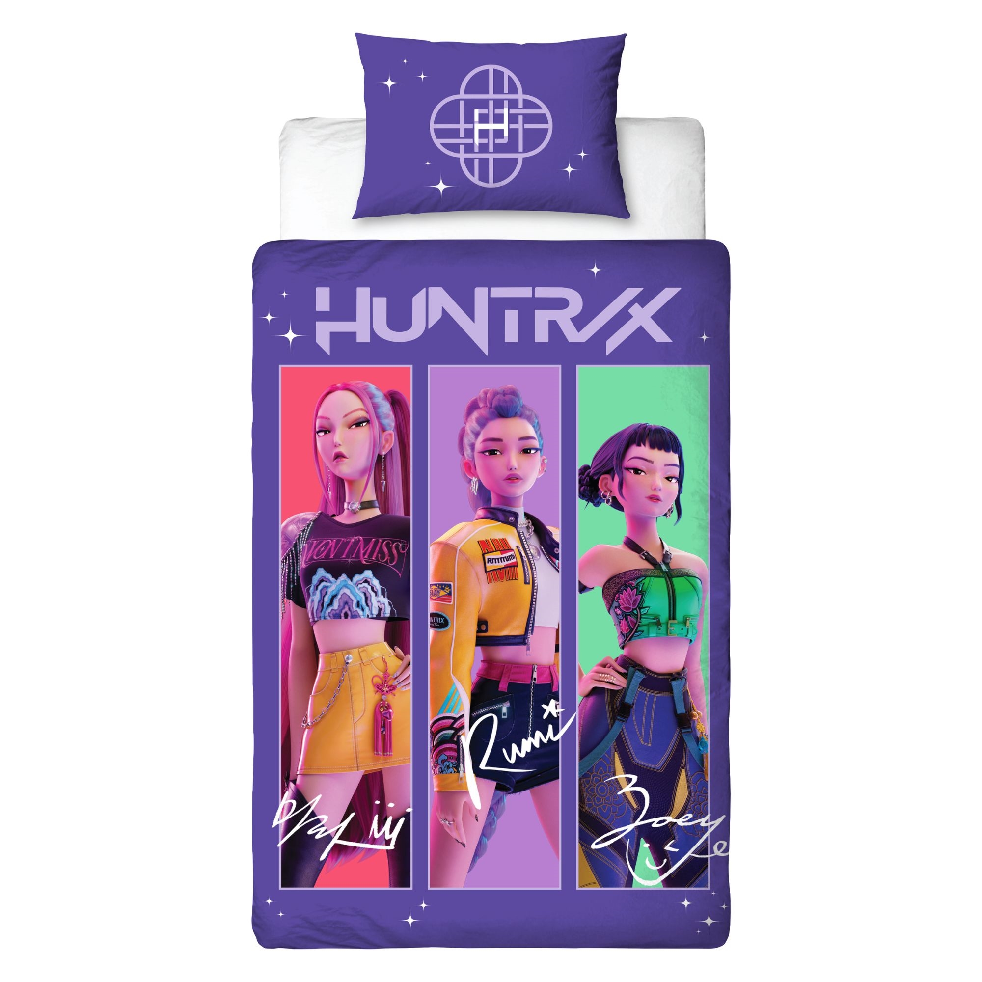 Huntrix sengetøj - 100% bomuld - Børnesengetøj 140x200 cm - Lilla - KPop Deamon Hunters