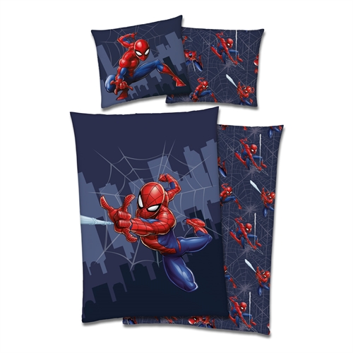 Spiderman junior sengetøj 100x140 cm - Flying - Spiderman sengetøj - 2 i 1 - 100% bomulds sengelinned