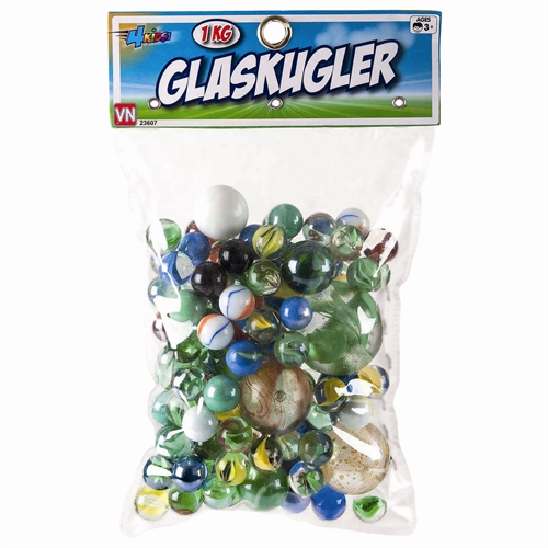 Glaskugler 1000g - Blandede kugler i forskellige størrelser