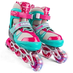 Justerbare Inliners (str. 31-34) - Turkis/Pink - Fleksible Rulleskøjter til Børn