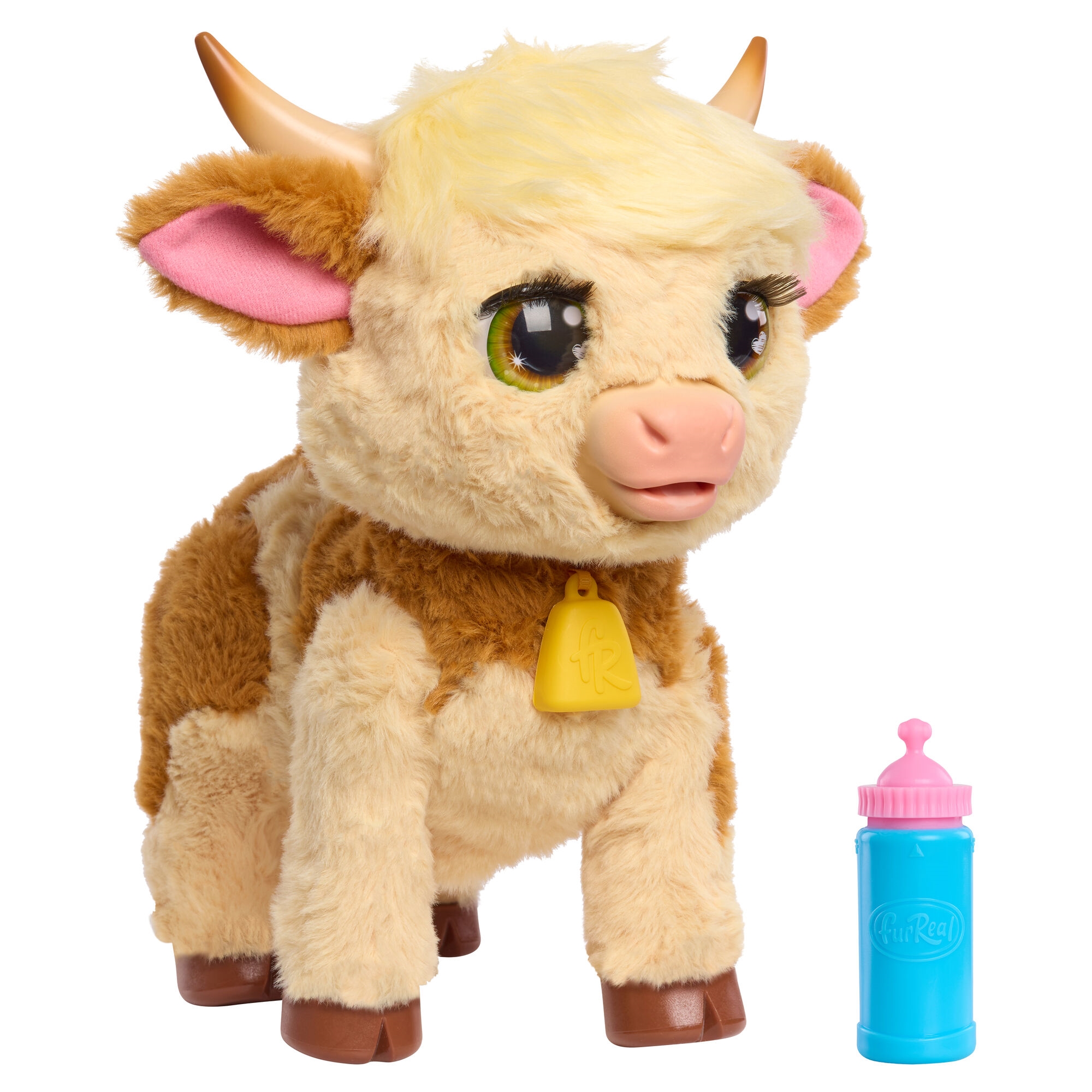 FurReal Maggie interaktiv ko i plys med flaske og batterier, 29 cm, fra 4 år
