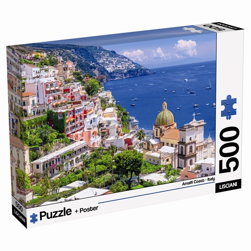 Puslespil med 500 brikker - Amalfikysten i Italien - inkl. dobbeltsiddet plakat