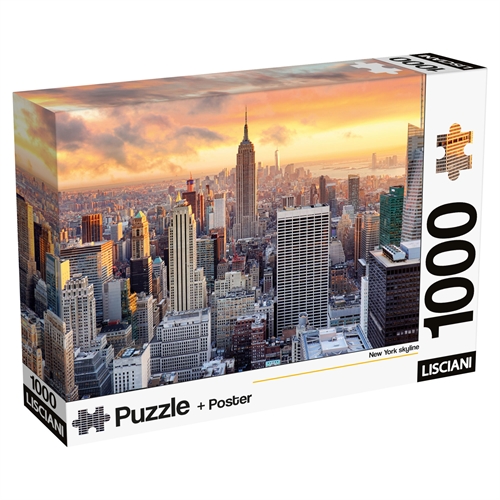Puslespil med 1000 brikker - New York skyline - inkl. dobbeltsiddet plakat